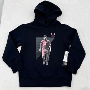 Kids Messi Soccer Hoodie Black Long Sleeve Soft Hooded Sweatshirt Youth Size 6